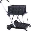 Double-Decker Folding Service Cart, Heavy-Duty Utility Cart with 360 Swivel Wheels, High Load Capacity, Collapsible Design for Shopping, Office, Warehouse, and Home Use (Black)