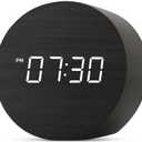 Wooden LED Digital Alarm Clock for Desk  Modern Aesthetic Wood Clock with Adjustable Brightness, 3 Alarms, Large Display, AC Powered Stays On When Plugged in (Black)