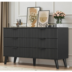 Modern Black 6 Drawer Dresser, Wide Large Storage Chest of Drawers for Bedroom Living Room Hallway