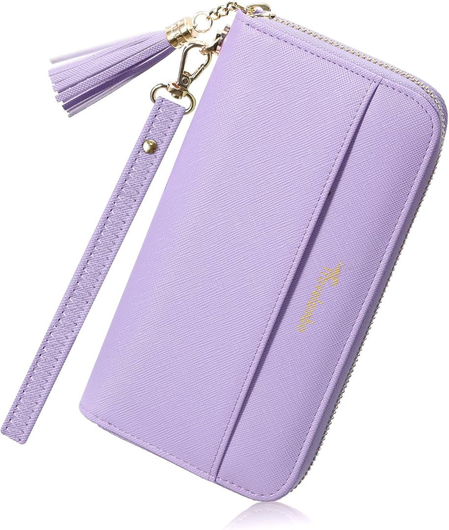 Travelambo Womens Wallet Tassel Bifold Ladies Cluth Wristlet Wrist strap Long Purse