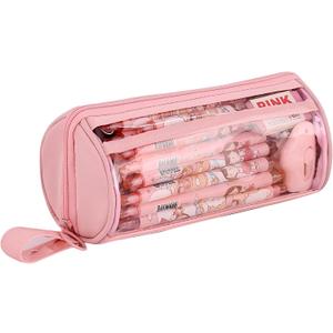 Pencil Cases Pen Pouch Clear Transparent Marker Pouch with Zipper Pencil Storage Bag Pencil Holder Travel Cosmetic Makeup Bag Organizer for Students Adults Teen Kids (Pink)