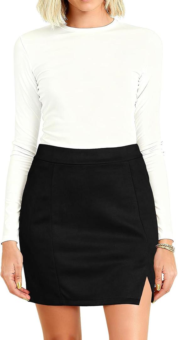 ATENTO Women's Side Slit High Waisted Mini Skirt Stretchy Fuzzy Bodycon Skort Skirts 2026 Y2K Club Skirts Going Out Outfits (Black, M)