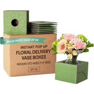 Holiday Designs - Pop-Up Florist Delivery Box, Heavy Duty Corrugated Cardboard Vase Boxes for Secure Floral Arrangements During Transport, 6.5 x 6.5 x 4.5 (Green, Medium: Case of 50)
