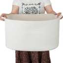 Large Rectangle Blankets Basket Living Room 22"x17"x12" Woven Cotton Rope Storage Baskets for Nursery Toy Baskets for Kids and Dogs Wicker Laundry Basket Bin for Clothes Towels white