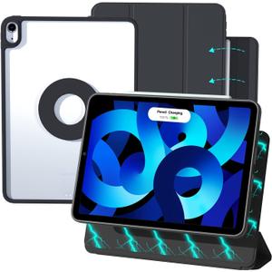 ZENLU 10.9/11 inch iPad Air Case with Removable Magnetic Folio Cover, Premium PU Leather, Multiple Angles Stand, Pencil Slot Charging Support, Full Protective Case for iPad Air 6 5 4 Gen (Black) (10.9/11" iPad Air 4th 5th 6th Gen)