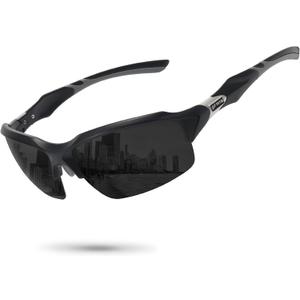 Polarized Sports Sunglasses for Men Women Wrap Around Half Frame Cycling Fishing Bike Running Sun Glasses UV Protection (Matte Black Frame/Gray Lens)