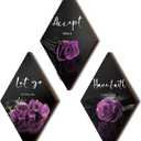 3 Pcs Purple Wall Decor Inspirational Rose Bathroom Decor Wooden Purple Wall Art Office Wall Decor with Accept Let Go Have Faith Sign for Girl Women Living Room Bedroom(12 x 7 Inch)