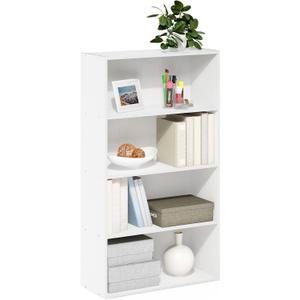 Furinno PASIR Book Shelf, 4-Tier Bookshelf, Bookcase with Open Shelf, 9.4 x 23.6 x 41.7, for Living Room, Bedroom, Home Office, White