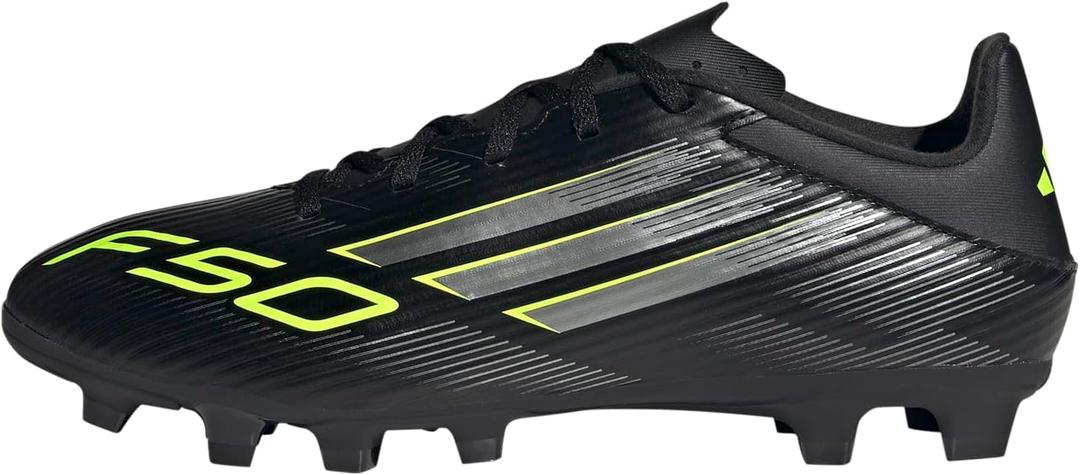 Adidas Unisex-Adult F50 Club Firm Ground/Multi Ground Soccer Cleats (11 Women/10 Men, Black/Iron Metallic/Lucid Lemon)