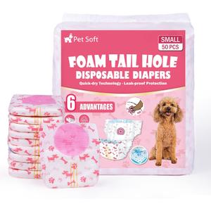 Pet Soft Disposable Dog Diapers - Female Dog Diapers with Adjustable Foam Tail Hole, Ultra Protection Puppy & Cat Diapers Wetness Indicator for Dogs in Heat or Incontinence, 50pcs (Small, Red)