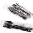 AmerCareRoyal 6-in-1 Disposable Silverware Heavy Weight Plastic Utensil Set with Teaspoon, Fork, Knife, Salt & Pepper Packets, 13x17 Napkin - Individually Wrapped Cutlery Meal Kit, Black, Case of 250
