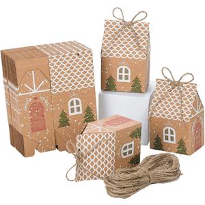 SamanterHouse-Shape Paper Gift Boxes House With Twines Paper Package Box Candy Chocolate Gift Packing Wrap for Wedding Party Christmas Baby Shower 50Pack