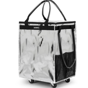 Large Reusable Grocery Bag on Wheels, Foldable Rolling Tote Bag with Detachable Roller (Silver)