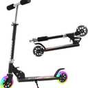 Scooter for Kids Ages 3+, Teens, Foldable Kick Scooter with Light up Wheels, Kickstand, 3 Adjustable Levels, Rear Brake, Lightweight (Black)
