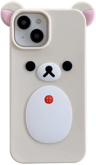 Smooth Soft Silicone Phone Case for Apple Japanese Bear Teddy Animal 3D Cartoon Super Classic Cute Lovely Adorable Kawaii Protective Kids Girls Women (Beige, for iPhone 15)
