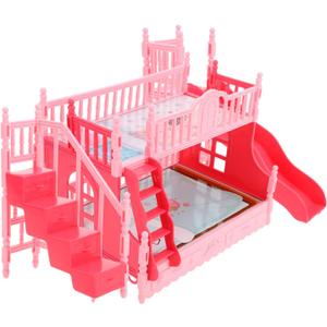 TOYANDONA Doll Bunk Bed - Pink Dollhouse Bed with Ladder Stair and Slide for Baby Doll Miniature Dollhouse Furniture Accessories