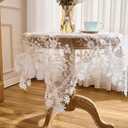 White Floral Ivory Gold Leaves Lace Tablecloth 43”x43” Square Small Table Cover (White & Ivory, 43”x43” Square)