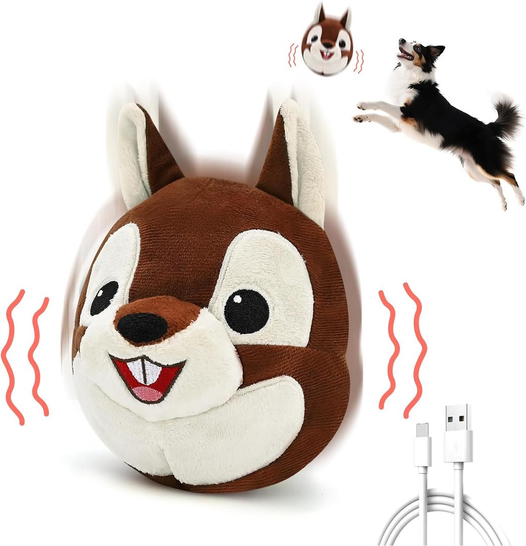 VYsTN Interactive Dog Toys  Auto Bounce, Move & Vibrate with Sound, Talking Squirrel Puppy Toy for Small Medium Large Dogs, Rechargeable Durable Toy for Anxiety Relief, Boredom & Indoor Play