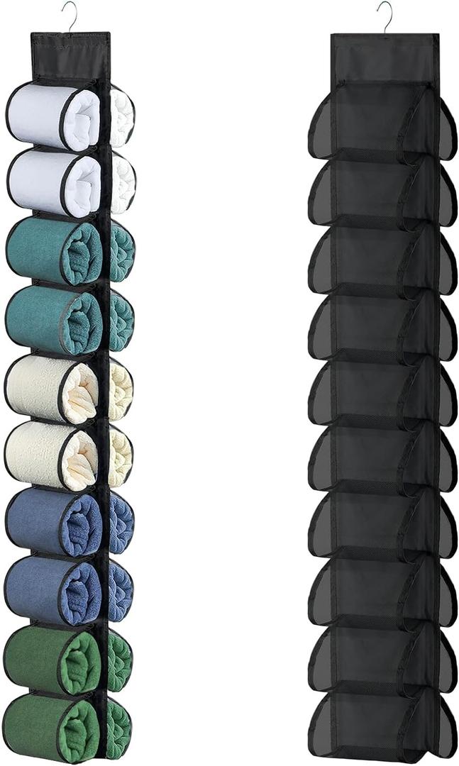 Legging Organizer for Closet Hanging, Hanging Legging Organizer, Legging Storage for Closet, Behind Door, Wardrobe, Clothes Storage, Hanger 20 Pockets Clothes Storage (Black)