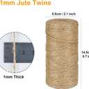 3 x 1mm Natural Jute Twine String 656 Feet Crafting Twine String for Crafts Gift, Craft Projects, Wrapping, Packing, Gardening, Bundling-Jute Rope for House&Garden Wide Usage