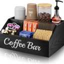 Coffee Station Organizer for Countertop  Wooden Coffee Bar Organizer with Adjustable Dividers,Holds K Cup Pod & syrup bottles, for Kitchen, Office, or Bar and Tea Station