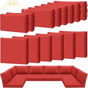 Patelai 14 Pcs Waterproof Outdoor Patio Cushion Covers Replacement 24 x 24 UV Proof Wicker Sofa Sectional Seat Slipcovers for Rattan Sectional Set Supplies, Covers Only (Red)