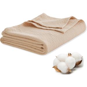 Premium 100% Cotton Blanket All-Season Soft Breathable Bed Blanket for Queen Size Lightweight Stylish Textured Throw for Bed Giftable Cozy Bedding