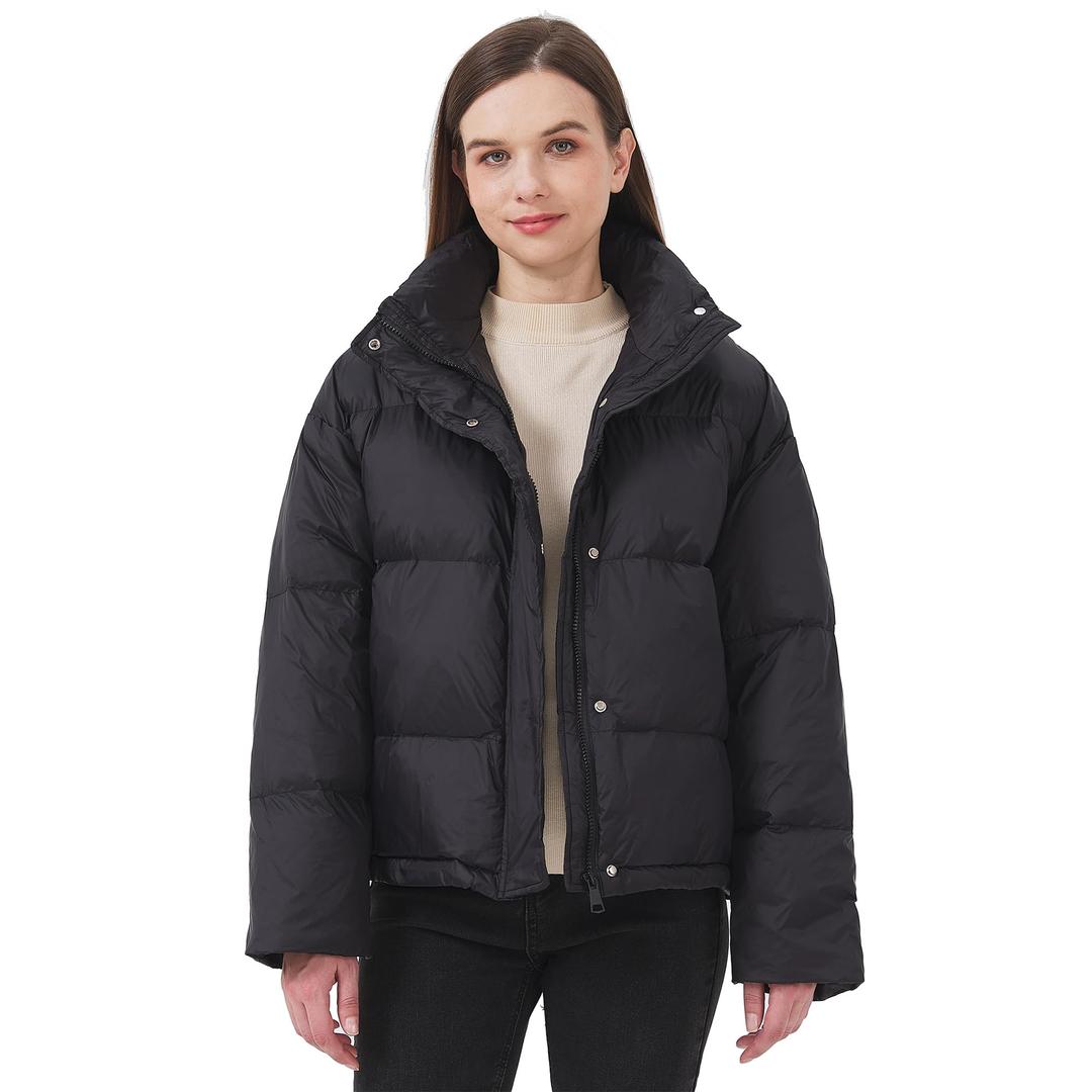 ANYIELIEMO Womens Oversized Down Puffer Jacket, Winter Coat Stand Collar (Black, S)