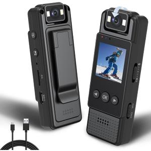 1.3in Screen Body Camera, Sport Worn Camcorder, 1200mAh Portable Cam, 1080P Mini Wearable Camera with Fill Light, 180 Rotatable Lens for Outdoor Police Law Enforcement up to128GB (Card Not Included)