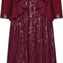 GRACE KARIN 2025 Women's Two Piece Sequin Dress with Jacket Mother of The Bride Dresses Homecoming Wedding Guest Dresses (6, Wine Red)