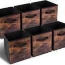 EWES 13 Inch Fabric Storage Cubes, 6 Pack Foldable Storage Bins with Handle, Storage Baskets Box for Shelves, Closet, Organizer, Brown Black