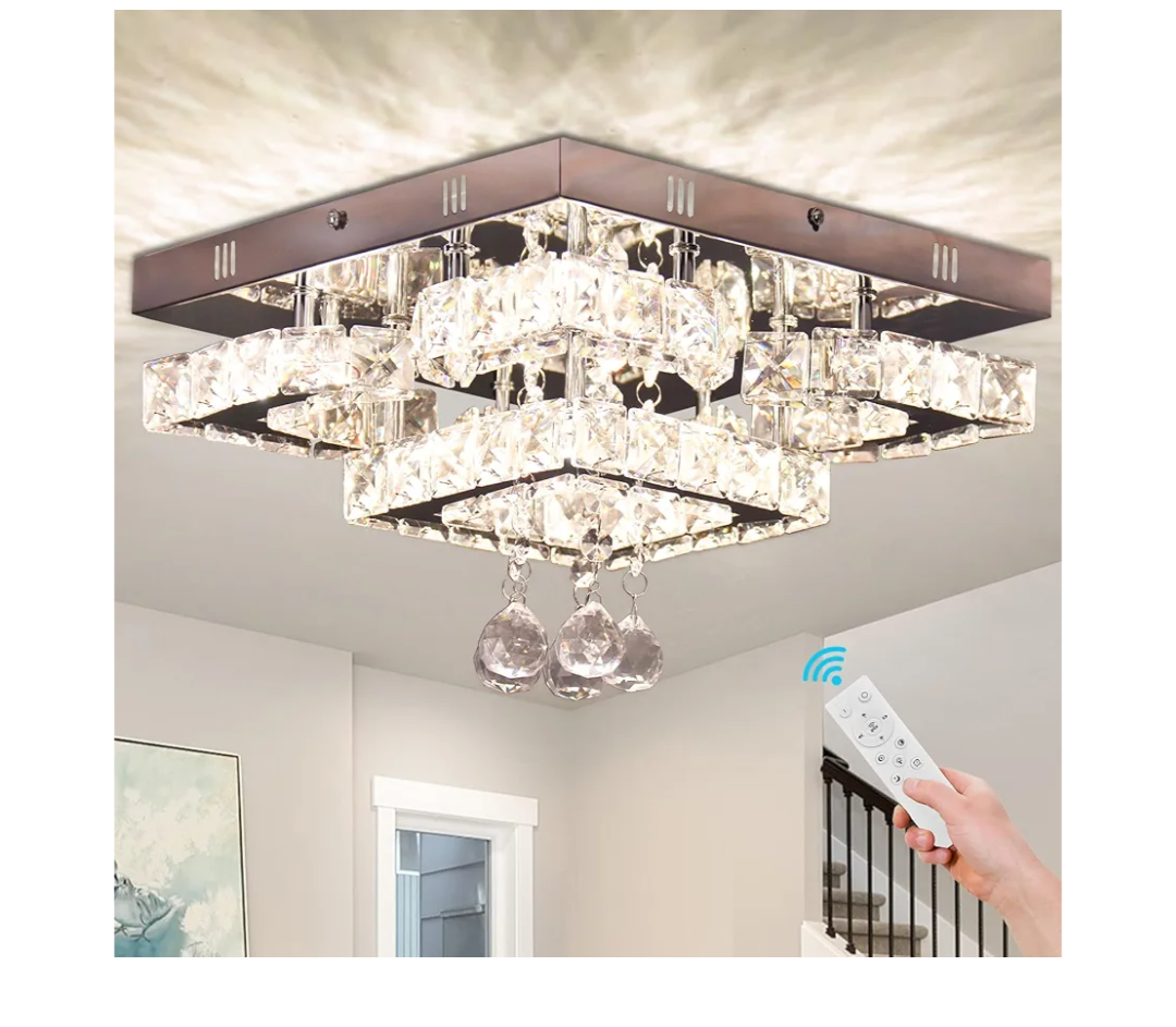 CXGLEAMING 11.8" Modern Crystal Chandelier LED Ceiling Light Fixture Suitable for Kitchen Corridor Hallway Bedroom Bathroom Dining Room 4 Petals/Raindrop Ball Square Remote Control/APP (dimmable)