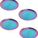 Buyer Star 4 Pieces Stainless Steel Plates 9 Inches Reusable Metal Unbreakable Dinner Dishes Plates Dishwasher Safe for Party Picnic BBQ Camping (Rainbow)