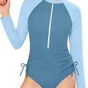 CrabQueen Girls Rash Guard Swimsuit UPF 50+ Long Sleeve One Piece Girls Bathing Suit Zipper Sun Protection Swimwear for 10-12Y