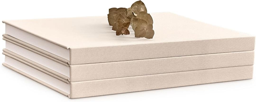 Decorative Linen Book Set Set of 3 Extra Large Real Books | Coffee Table & Shelf Mantle Decor | Modern Home Decoration | Guest Book Journals [Cream/Natural]
