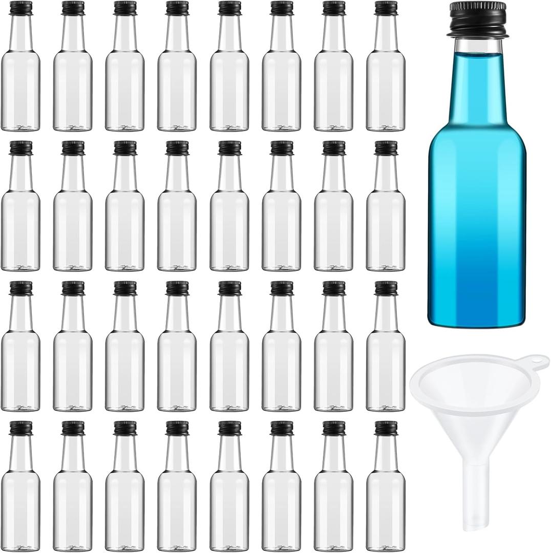 Tessco for you 100 Pcs Mini Bottles with Black Cap, Small Empty Shot Bottle, Airtight Plastic Spirit, Salad Dressing Wine Hot Sauce Party Supplies(4 Oz)