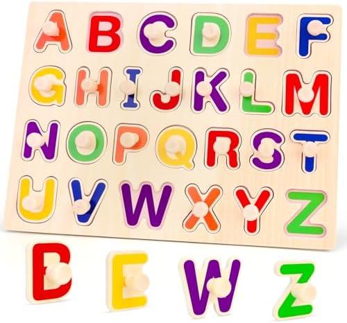 Jumlys Montessori Toys for Toddlers 1, 2, 3 Year Old, Wooden Alphabet Puzzles for Kids 1-3, Early Learning & Educational ABC Puzzle Toys, Perfect Christmas Birthday Gifts for Boys & Girls Age 1-3