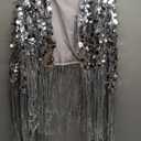 GORAIS Women Sequin Jacket Long Sleeve Casual Fringed Jackets Open Front Sparkly Blazer Coat for Party (One Size, Silver)