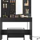 VASAGLE Vanity Desk with Mirror and Lights, 35.4-Inch Wide, with Stool, 35.4"W x 56.9"H With Stool