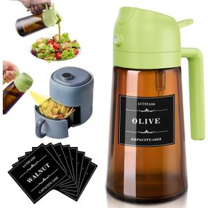 Olive Oil Sprayer for Cooking 2 in 1 - Oil Dispenser with Spray and Pour, 16oz/470ml Brown Oil Spray Bottle for Kitchen, Air Fryer, Salad, BBQ (Green)