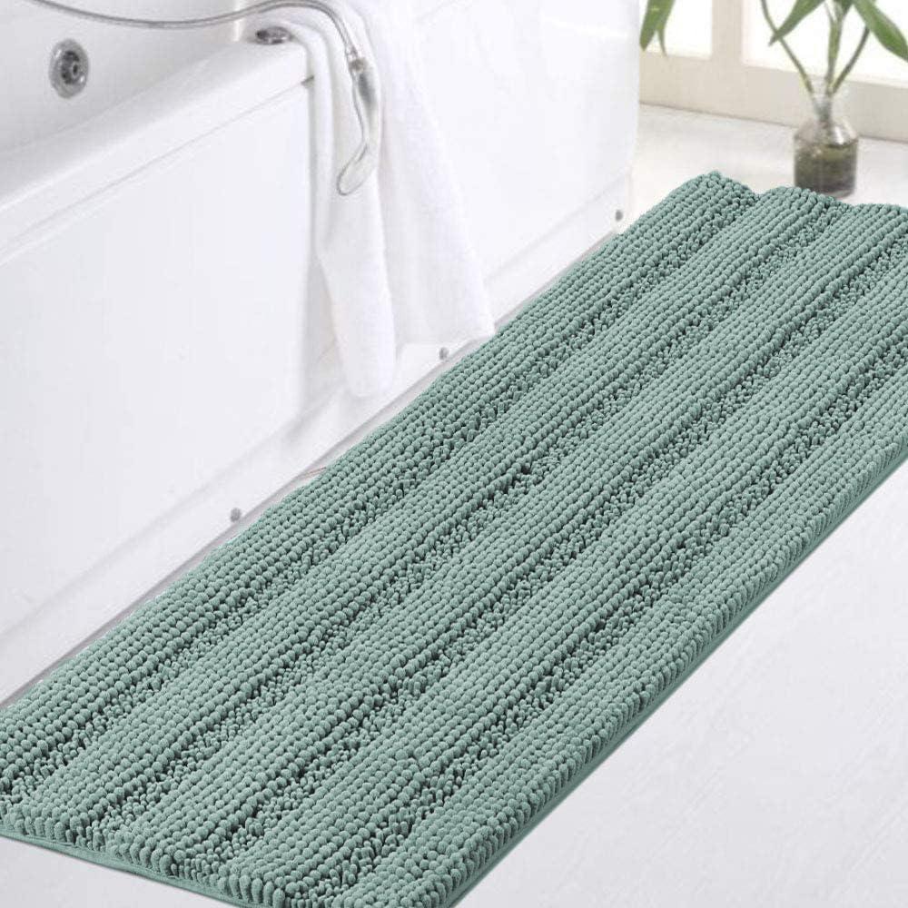 Turquoize Bathroom Runner Extra Long Blue Chenille Bath Rug Non Slip Shaggy Bath Shag Shower Mat, Soft and Cozy, Super Absorbent Water, Washable Rug, 47 x 17 inches, Duckeggshell Blue