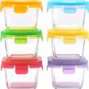 ARSUK Square 5OZ Glass Food Storage Containers with Airtight BPA-Free Lids 6 Pack, Small Glass Freezer Containers for Sauce, Sides, Meal Prep - Reusable & Dishwasher Microwave Fridge Freezer Safe