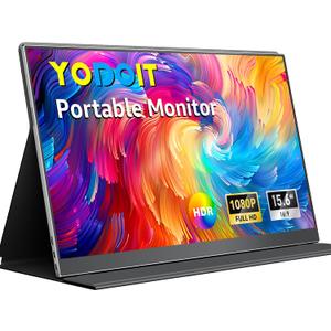 Yodoit Portable Monitor for Laptop, 15.6" 1920×1080 Travel Screen FHD IPS Display with USB Type C Port, Speakers and Smart Cover Compatible with PC, MacBook, Xbox (Black)