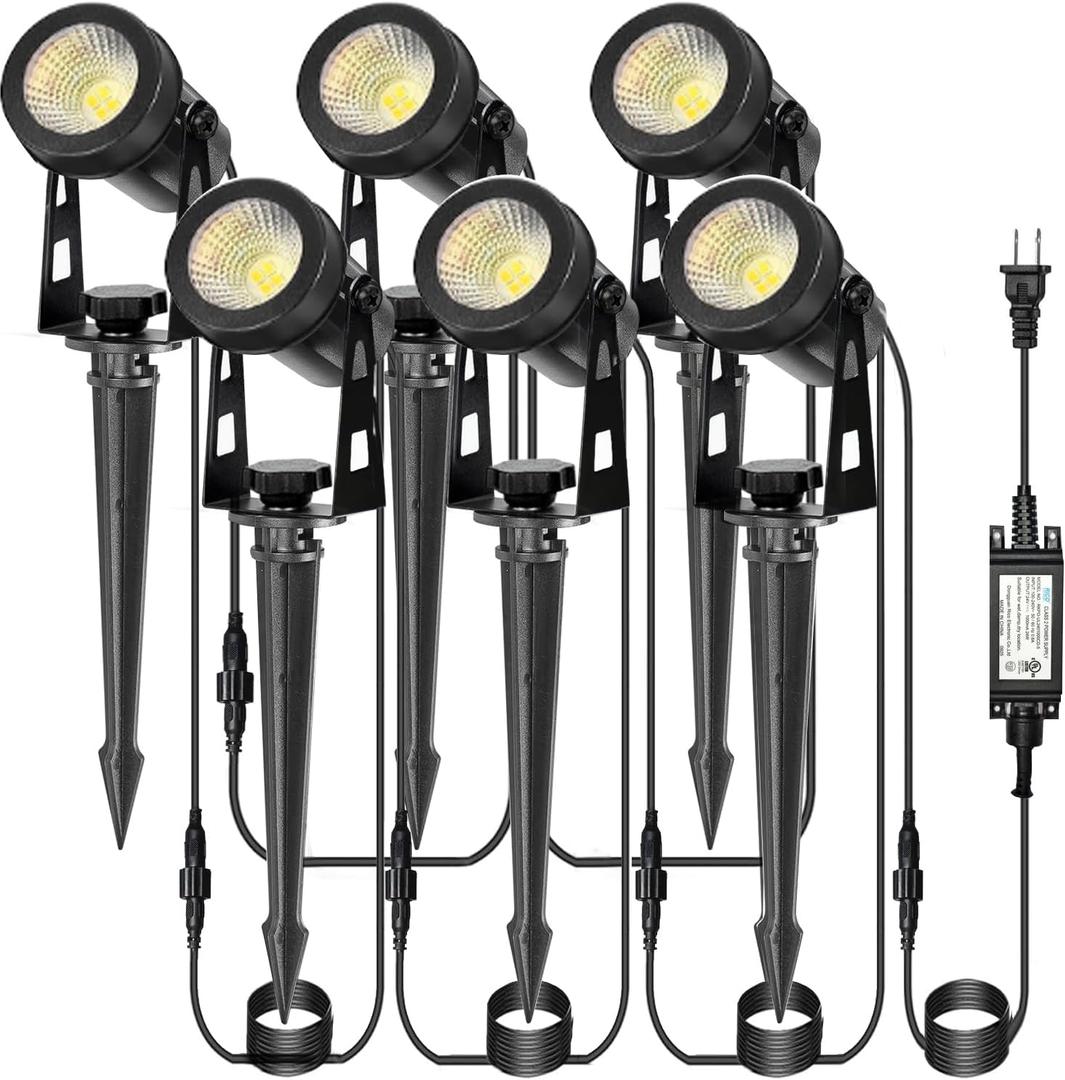 CPLIRIS Outdoor Landscape Lighting, LED Spot Lights Kit for Garden, Yard, House, Lawn, Tree, Flags, Fence Use, Warm White 2700k-3300k, IP67 Waterproof & Connectable - 6 Pack