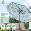 JEAREY 9 FT Patio Umbrella Outdoor, Table Umbrellas Market Umbrella w/Push Button Tilt/Crank, 8 Sturdy Ribs(Blue Green Striped)