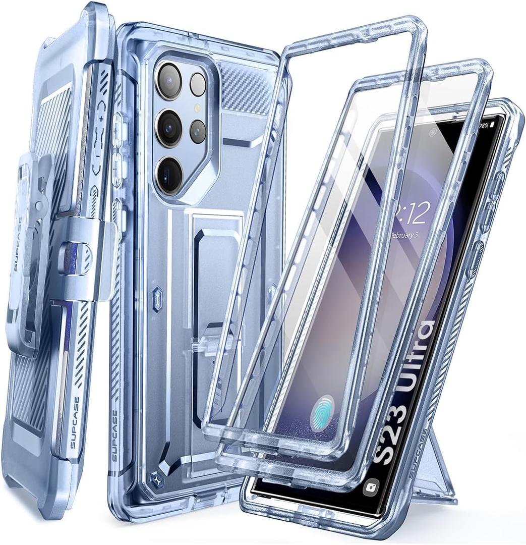 SUPCASE for Samsung Galaxy S23 Ultra Case with Stand, [Unicorn Beetle Pro] [2 Front Frames] [Built-in Screen Protector & Belt-Clip] Military-Grade Protection Phone Case for Galaxy S23 Ultra, FrostBlue