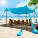 Beach Tent Sun Shelter 10x10FT Beach Shade Canopy with 8 Sandbags, UPF 50+ Protection Beach Shade Canopy, Outdoor Tent for Beach