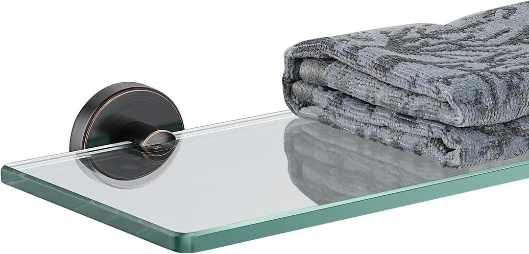 JQK Bathroom Glass Shelf Oil Rubbed Bronze, Tempered Glass Shower Storage 12 by 5 inches, 304 Stainless Steel ORB Wall Mount, TGS101L12-ORB
