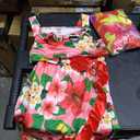 ReliBeauty Hawaiian Skirt Costume for Girls Red Flowers 6 Piece Kit (120)