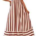 PRETTYGARDEN Womens Boho Floral Striped Summer Maxi Dresses Spaghetti Strap, Striped White Red Brown (M)
